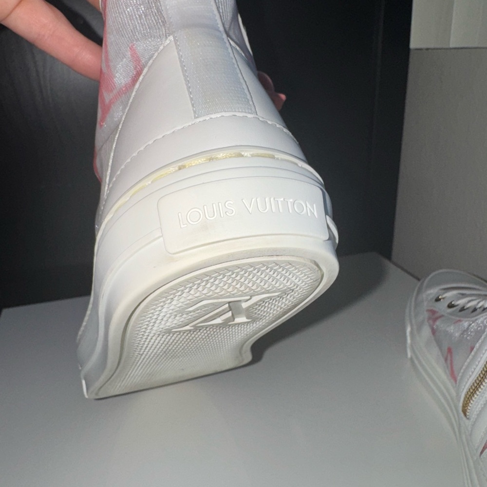 Louis Vuitton White and Pink High-Top Sneakers - Picture 8 of 9